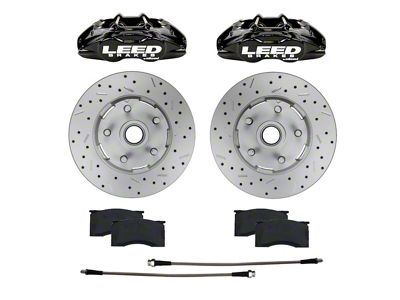 LEED Brakes MaxGrip Lite XDS Brake Rotor, Pad and 4-Piston Caliper Kit; Front; Black Calipers (64-67 V8 Mustang w/ Front Disc Brakes & 5-Lug)