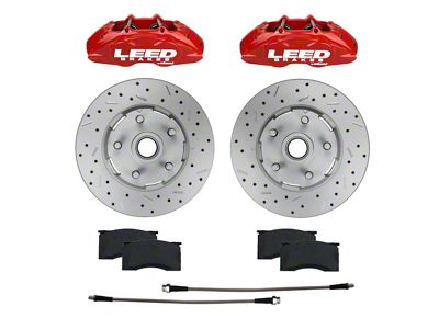 LEED Brakes MaxGrip Lite XDS Brake Rotor, Pad and 4-Piston Caliper Kit; Front; Red Calipers (64-67 V8 Mustang w/ Front Disc Brakes & 5-Lug)