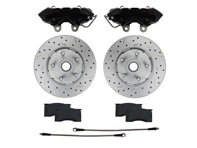 LEED Brakes MaxGrip XDS Brake Rotor, Pad and 4-Piston Caliper Kit; Front; Black Calipers (64-67 V8 Mustang w/ Front Disc Brakes & 5-Lug)