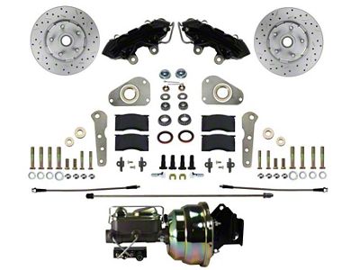 LEED Brakes 4-Piston Power Front Disc Brake Conversion Kit with MaxGrip XDS Rotors for Factory Manual Brakes and Y Blocks; Black Calipers (57-59 Ranchero)