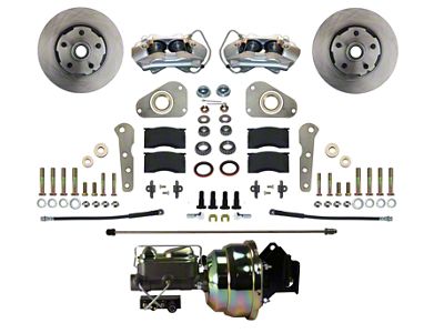 LEED Brakes 4-Piston Power Front Disc Brake Conversion Kit with Vented Rotors for Factory Manual Brakes and Non-Y Blocks; Zinc Plated Calipers (57-59 Ranchero)