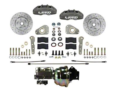 LEED Brakes MaxGrip Lite 4-Piston Power Front Disc Brake Conversion Kit with MaxGrip XDS Rotors for Factory Manual Brakes and Non-Y Blocks; Anodized Calipers (57-59 Ranchero)