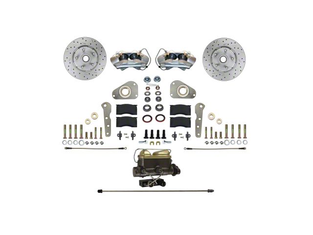 LEED Brakes 4-Piston Manual Front Disc Brake Conversion Kit with MaxGrip XDS Rotors; Zinc Plated Calipers (58-60 Thunderbird)