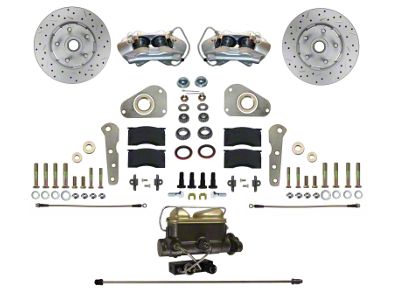 LEED Brakes 4-Piston Manual Front Disc Brake Conversion Kit with MaxGrip XDS Rotors; Zinc Plated Calipers (58-60 Thunderbird)