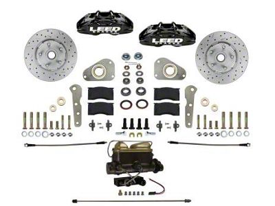 LEED Brakes MaxGrip Lite 4-Piston Manual Front Disc Brake Conversion Kit with MaxGrip XDS Rotors; Black Calipers (58-60 Thunderbird)