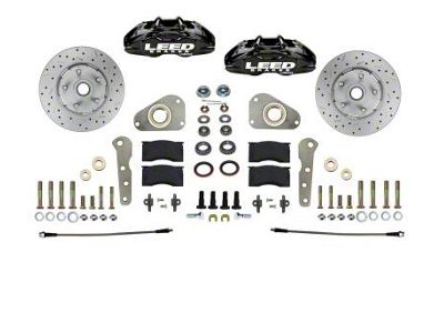 LEED Brakes MaxGrip Lite 4-Piston Front Spindle Mount Disc Brake Conversion Kit with MaxGrip XDS Rotors; Black Calipers (58-60 Thunderbird)
