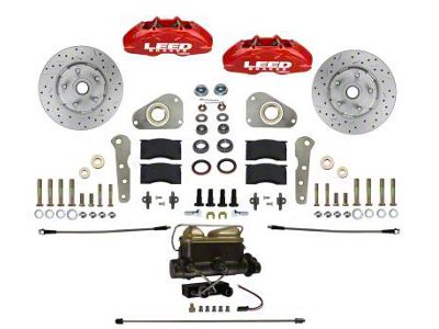 LEED Brakes MaxGrip Lite 4-Piston Manual Front Disc Brake Conversion Kit with MaxGrip XDS Rotors; Red Calipers (58-60 Thunderbird)