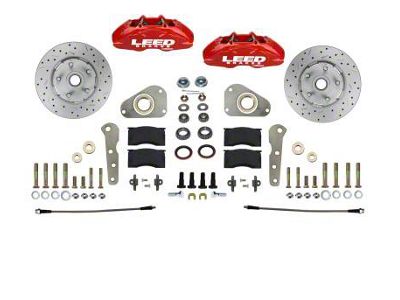 LEED Brakes MaxGrip Lite 4-Piston Front Spindle Mount Disc Brake Conversion Kit with MaxGrip XDS Rotors; Red Calipers (58-60 Thunderbird)
