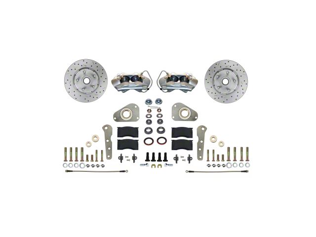 LEED Brakes 4-Piston Front Spindle Mount Disc Brake Conversion Kit with MaxGrip XDS Rotors; Zinc Plated Calipers (58-60 Thunderbird)