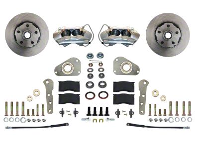 LEED Brakes 4-Piston Front Spindle Mount Disc Brake Conversion Kit with Vented Rotors; Zinc Plated Calipers (58-60 Thunderbird)