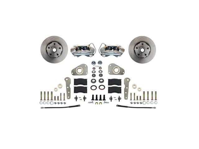 LEED Brakes 4-Piston Front Spindle Mount Disc Brake Conversion Kit with Vented Rotors; Zinc Plated Calipers (58-60 Thunderbird)