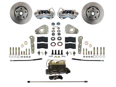 LEED Brakes 4-Piston Manual Front Disc Brake Conversion Kit with Vented Rotors; Zinc Plated Calipers (58-60 Thunderbird)