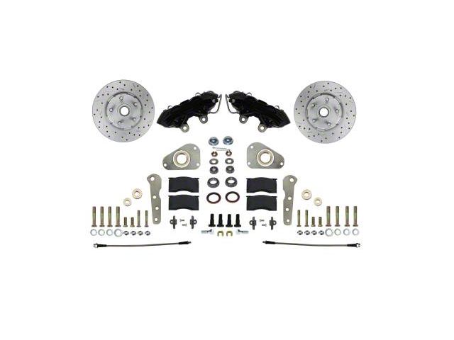 LEED Brakes Front Spindle Mount Disc Brake Conversion Kit with MaxGrip XDS Rotors; Black Calipers (58-60 Thunderbird)
