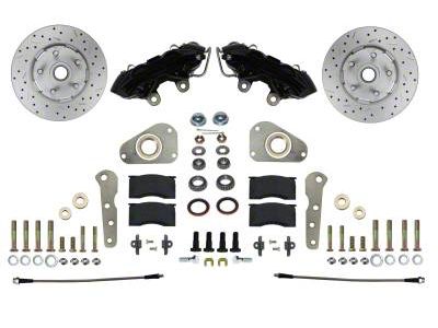 LEED Brakes Front Spindle Mount Disc Brake Conversion Kit with MaxGrip XDS Rotors; Black Calipers (58-60 Thunderbird)