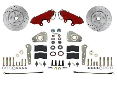 LEED Brakes Front Spindle Mount Disc Brake Conversion Kit with MaxGrip XDS Rotors; Red Calipers (58-60 Thunderbird)