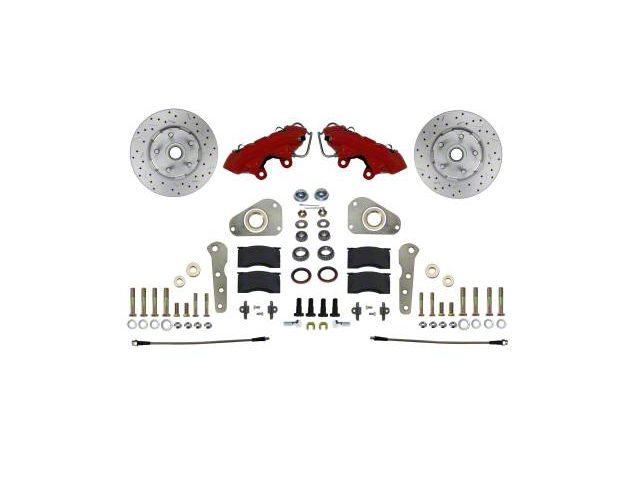 LEED Brakes Front Spindle Mount Disc Brake Conversion Kit with MaxGrip XDS Rotors; Red Calipers (58-60 Thunderbird)