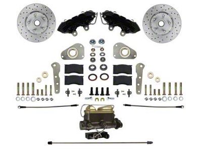 LEED Brakes Manual Front Disc Brake Conversion Kit with MaxGrip XDS Rotors; Black Calipers (58-60 Thunderbird)
