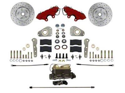 LEED Brakes Manual Front Disc Brake Conversion Kit with MaxGrip XDS Rotors; Red Calipers (58-60 Thunderbird)