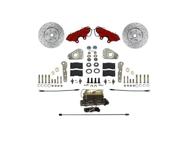 LEED Brakes Manual Front Disc Brake Conversion Kit with MaxGrip XDS Rotors; Red Calipers (58-60 Thunderbird)