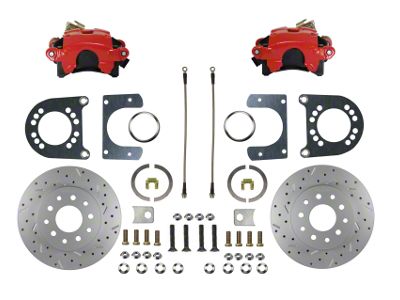 LEED Brakes Rear Disc Brake Conversion Kit with MaxGrip XDS Rotors for Ford 8 and 9-Inch Small Bearing Rear Axles; Red Calipers (58-71 Thunderbird)