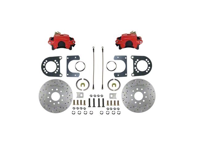 LEED Brakes Rear Disc Brake Conversion Kit with MaxGrip XDS Rotors for Ford New Style 9-Inch Large Bearing Rear Axles; Red Calipers (58-71 Thunderbird)