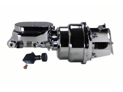 LEED Brakes 7-Inch Dual Power Brake Booster with 1-1/8-Inch Dual Bore Flat Top Master Cylinder and Adjustable Valve; Chrome Finish (55-57 150, 210, Bel Air, Nomad)