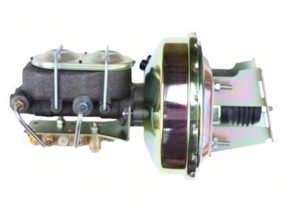 LEED Brakes 9-Inch Single Power Brake Booster with 1-1/8-Inch Dual Bore Master Cylinder and Bottom Mount Valve; Zinc Finish (55-57 150, 210, Bel Air, Nomad w/ Front Disc & Rear Drum Brakes)