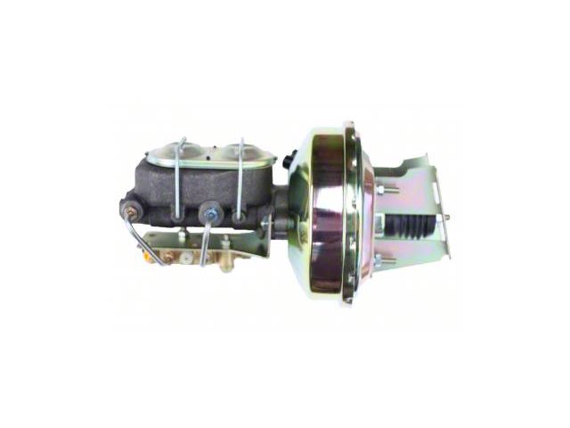 LEED Brakes 9-Inch Single Power Brake Booster with 1-1/8-Inch Dual Bore Master Cylinder and Bottom Mount Valve; Zinc Finish (55-57 150, 210, Bel Air, Nomad w/ Front Disc & Rear Drum Brakes)