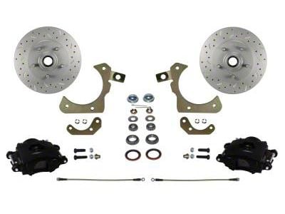 LEED Brakes Front Spindle Mount Disc Brake Conversion Kit with MaxGrip XDS Rotors; Black Calipers (55-57 150, 210, Bel Air, Nomad)