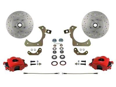 LEED Brakes Front Spindle Mount Disc Brake Conversion Kit with MaxGrip XDS Rotors; Red Calipers (55-57 150, 210, Bel Air, Nomad)