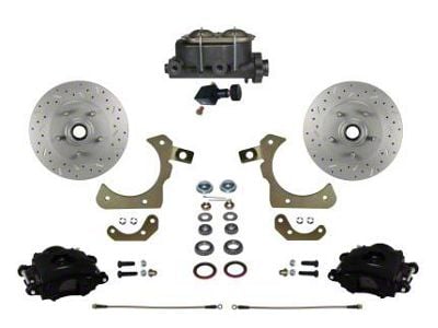 LEED Brakes Manual Front Disc Brake Conversion Kit with Adjustable Valve and MaxGrip XDS Rotors; Black Calipers (55-57 150, 210, Bel Air, Nomad)