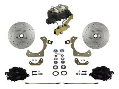 LEED Brakes Manual Front Disc Brake Conversion Kit with Side Mount Valve and MaxGrip XDS Rotors; Black Calipers (55-57 150, 210, Bel Air, Nomad w/ Front Disc & Rear Drum Brakes)