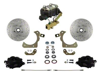 LEED Brakes Manual Front Disc Brake Conversion Kit with Side Mount Valve and MaxGrip XDS Rotors; Black Calipers (55-57 150, 210, Bel Air, Nomad w/ 4-Wheel Disc Brakes)
