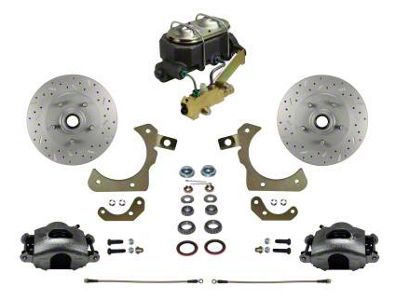 LEED Brakes Manual Front Disc Brake Conversion Kit with Side Mount Valve and MaxGrip XDS Rotors; Zinc Plated Calipers (55-57 150, 210, Bel Air, Nomad w/ Front Disc & Rear Drum Brakes)