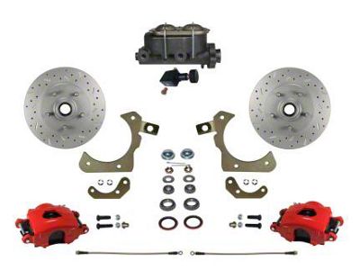 LEED Brakes Manual Front Disc Brake Conversion Kit with Adjustable Valve and MaxGrip XDS Rotors; Red Calipers (55-57 150, 210, Bel Air, Nomad)