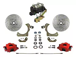 LEED Brakes Manual Front Disc Brake Conversion Kit with Side Mount Valve and MaxGrip XDS Rotors; Red Calipers (55-57 150, 210, Bel Air, Nomad w/ Front Disc & Rear Drum Brakes)