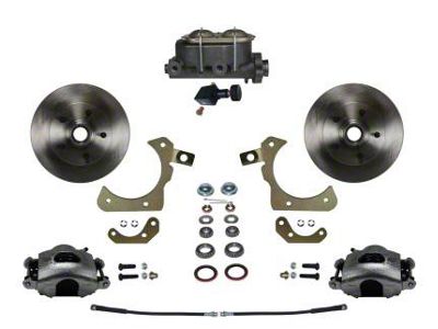 LEED Brakes Manual Front Disc Brake Conversion Kit with Adjustable Valve and Vented Rotors; Zinc Plated Calipers (55-57 150, 210, Bel Air, Nomad)