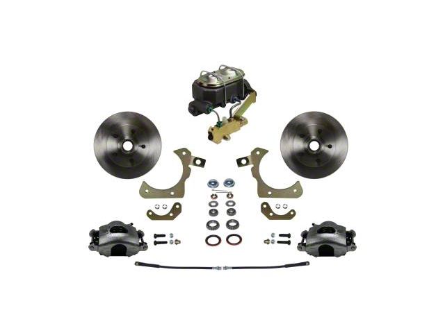 LEED Brakes Manual Front Disc Brake Conversion Kit with Side Mount Valve and Vented Rotors; Zinc Plated Calipers (55-57 150, 210, Bel Air, Nomad w/ 4-Wheel Disc Brakes)