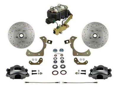 LEED Brakes Manual Front Disc Brake Conversion Kit with Side Mount Valve and Vented Rotors; Zinc Plated Calipers (55-57 150, 210, Bel Air, Nomad w/ 4-Wheel Disc Brakes)