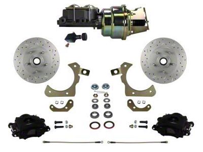 LEED Brakes Power Front Disc Brake Conversion Kit with Adjustable Valve and MaxGrip XDS Rotors; Black Calipers (55-57 150, 210, Bel Air, Nomad)
