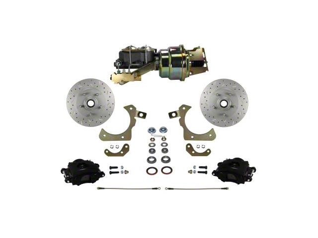 LEED Brakes Power Front Disc Brake Conversion Kit with Side Mount Valve and MaxGrip XDS Rotors; Black Calipers (55-57 150, 210, Bel Air, Nomad w/ Front Disc & Rear Drum Brakes)
