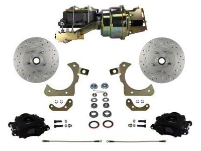 LEED Brakes Power Front Disc Brake Conversion Kit with Side Mount Valve and MaxGrip XDS Rotors; Black Calipers (55-57 150, 210, Bel Air, Nomad w/ Front Disc & Rear Drum Brakes)