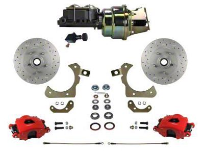 LEED Brakes Power Front Disc Brake Conversion Kit with Adjustable Valve and MaxGrip XDS Rotors; Red Calipers (55-57 150, 210, Bel Air, Nomad)