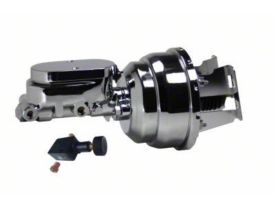 LEED Brakes 8-Inch Dual Power Brake Booster with 1-1/8-Inch Dual Bore Flat Top Master Cylinder and Adjustable Valve; Chrome Finish (60-66 C10, K10)