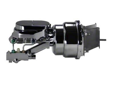LEED Brakes Compact-10 Series 7-Inch Dual Power Brake Booster with 1-1/8-Inch Dual Bore Flat Top Master Cylinder and Side Mount Valve; Chrome Finish (67-72 Blazer, C10, Jimmy, K10 w/ 4-Wheel Disc Brakes)