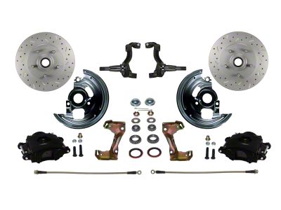 LEED Brakes Front Spindle Mount Disc Brake Conversion Kit with MaxGrip XDS Rotors; Black Calipers (67-69 Camaro)