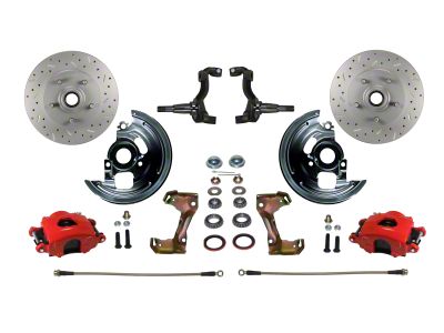 LEED Brakes Front Spindle Mount Disc Brake Conversion Kit with MaxGrip XDS Rotors; Red Calipers (67-69 Camaro)