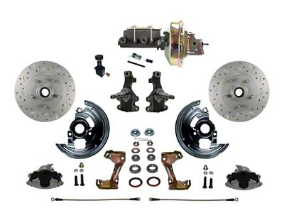 LEED Brakes Power Front Disc Brake Conversion Kit with 9-Inch Brake Booster, Adjustable Valve and MaxGrip XDS Rotors; Zinc Plated Calipers (67-69 Camaro)