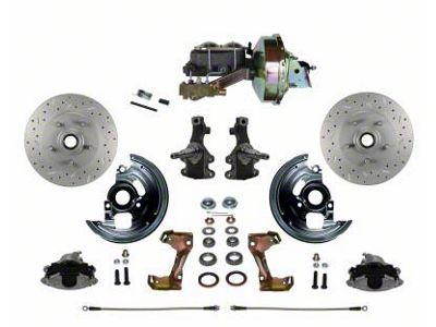 LEED Brakes Power Front Disc Brake Conversion Kit with 9-Inch Brake Booster, Side Mount Valve, 2-Inch Drop Spindles and MaxGrip XDS Rotors; Zinc Plated Calipers (67-69 Camaro w/ 4-Wheel Disc Brakes)