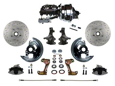 LEED Brakes Power Front Disc Brake Conversion Kit with 8-Inch Brake Booster, Side Mount Valve, 2-Inch Drop Spindles and MaxGrip XDS Rotors; Zinc Plated Calipers (67-69 Camaro w/ Front Disc & Rear Drum Brakes)